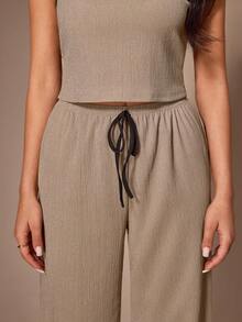 Lazeform Women's Casual Knitted Jacquard Tank Top Loungewear Pajama Set - Grey - View 6