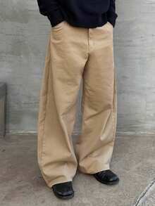 DAZY Khaki Color Curved Hem Men's Pants - Khaki - View 4