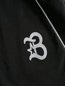 PAVTROS 大尺碼男士對比飾邊連帽拉鍊外套與長褲休閒運動服套裝，男士街頭風 - 黑色 - 查看 5