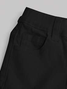 SHEIN 女童女孩休閒百搭日常穿著牛仔長褲 - 黑色 - 查看 4
