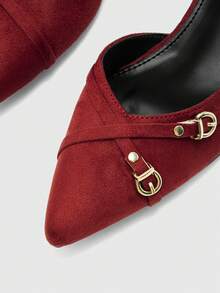 CUCCOO BIZCHIC New Design Pointed Minimalist Commuter Style Stylish Flats, Suitable For Christmas And Spring Wear - Burgundy.. - View 7