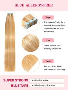 Tape In Hair Extensions 100% Remy Human Hair 12-24inches 20pcs/50g Straight Seamless Skin Weft Tape Hair Extensions Hair Extensions - S27/613 - View 4
