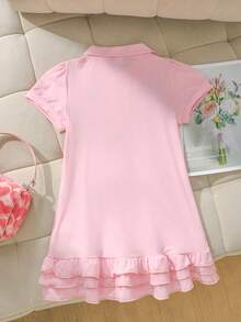 Genkimix Kids 1 buah Gaun Anak Perempuan Warna Pink Lengan Pendek Berkerah dengan Hiasan Rumbai di Bagian Bawah, 1 buah Gaun Anak Perempuan Warna Biru Lengan Pendek Berkerah, Dijual Satuan - MultiWarna - View 2