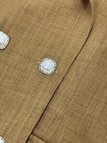 Franclia Women's Solid Color Blazer Jacket, Long Sleeve Pearl Button Closure Outerwear, Suitable For Work Commute, Everyday Wear, Autumn/Winter - Brown - View 9