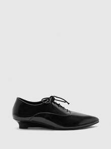 CUCCOO BIZCHIC Women's Vintage Pointed Toe Lace-Up Wedges, Commuting Style - Black - View 2