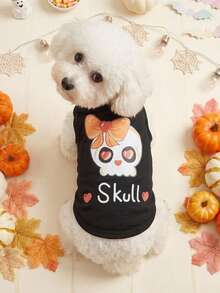 PETSIN 1 Peça Colete para Cachorro com Estampa de Caveira e Laço de Halloween, Respirável e Leve - Multicolorido - Visão 2