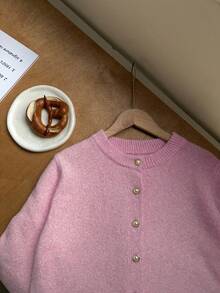 Franclia Women's Minimalist Versatile Elegant Long Sleeve Single-Breasted Cardigan - Pink - View 5