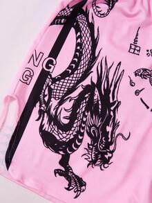 ROMWE MEN Street Life Teen Boy Dragon Print Casual Street Boxing Shorts, Summer Fashion - Pink - View 4