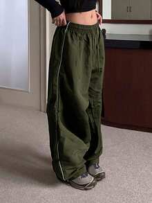 DAZY Women's Wide Leg Loose Casual Low Waist Long Pants Y2K Fall - Army Green - View 1