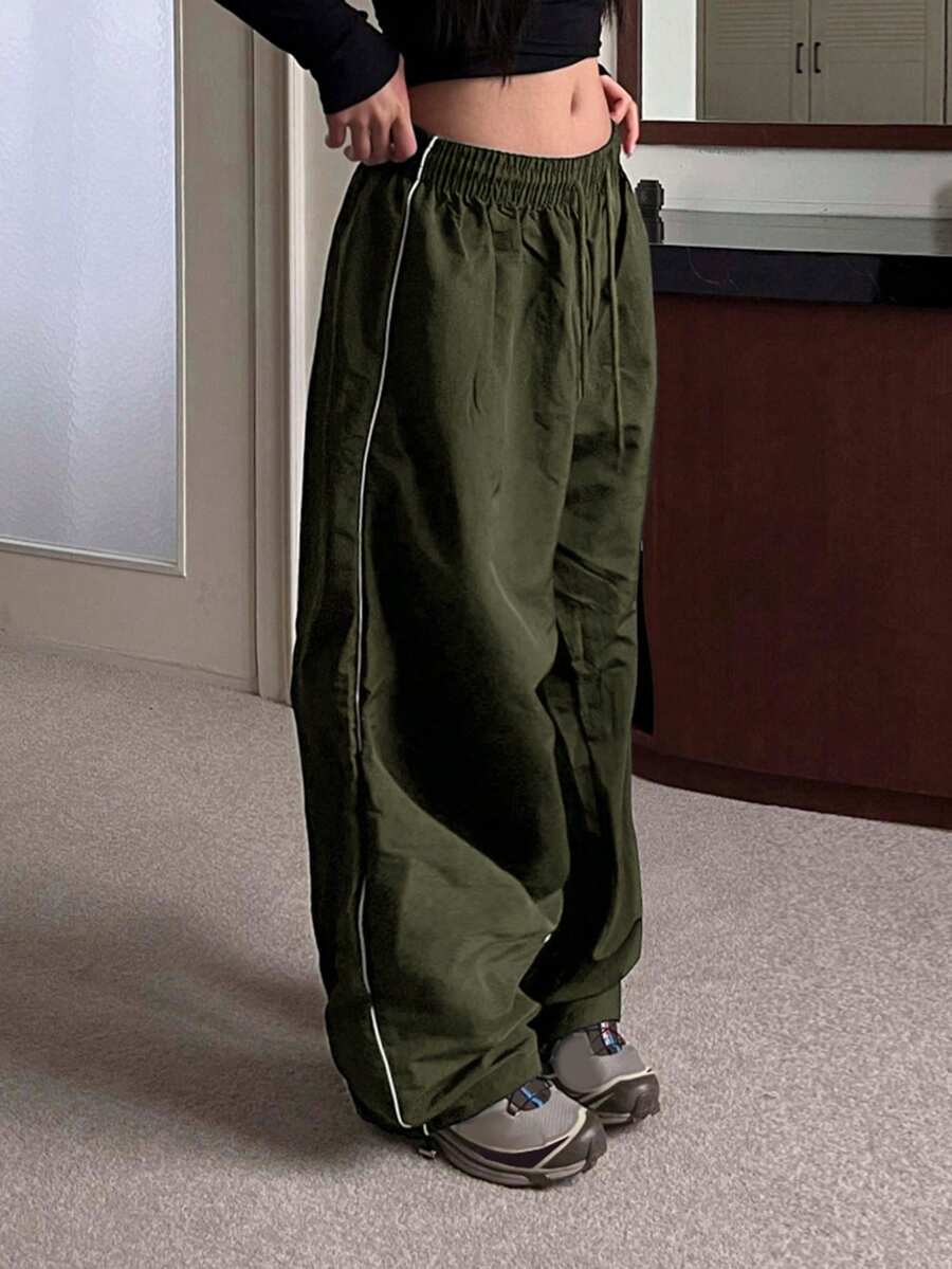 DAZY Women's Wide Leg Loose Casual Low Waist Long Pants Y2K Fall - Army Green - View 1