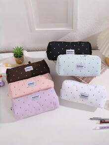 Korean Style Polka Dot Pencil Case, Minimalist Stationery Storage Pouch With Zipper, Portable Lightweight Pen Bag For Office Work, Travel & Daily Use, Cute Desk Organizer - Multicolor - View 9