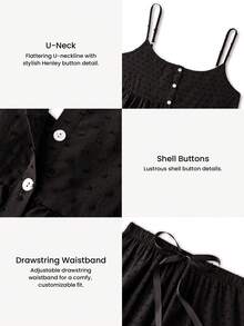 LUVLETTE Summer Sweet Women's Black Elegant Airy Two-Piece Set - Double-Layered Ruffles & Button Front Breezy Refined Home Wear - Black - View 4