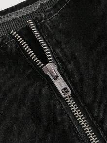 SHEIN MOD 女款方領不對稱下擺時尚無袖牛仔上衣 - 黑色 - 查看 3