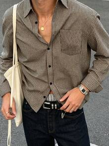 Manfinity Dauomo Men's Plaid Single-Breasted Commuter Pocket Long Sleeve Shirt - Multicolor - View 4