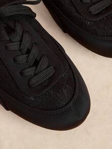 Rosivie Solid Color Lace-Up Casual Comfortable Versatile Flat Shoes, Suitable For Walking, Travel And Vacation - Black Lycra - View 6