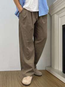DAZY Pantalones rectos casuales con cordón en la cintura y rayas para hombres, para el otoño, vacaciones de otoño - Beis - Ver 11