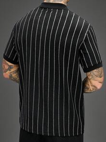 SLATEMANN Men's Summer Casual Striped Short Sleeve Polo Shirt - Black - View 2