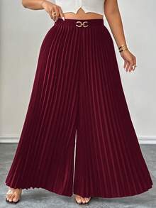 Elenzga Plus Size Spring New Pleated Wide Leg Pants, Suitable For Commuting, Gatherings And Various Occasions. Suitable For Casual, Commuting, Vacation, Afternoon Tea, Christmas Party And Other Occasions. - Burgundy - View 3