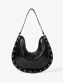 Viva Strut Ladies Bag Y2K Punk Hottie Style, Sweet Cool Girl, Metal Ring Decoration, Shoulder Bag Crescent Bag, Fashionable Street Style, Suitable For Shopping. - Black - View 5