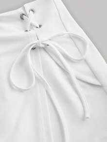 SHEIN MOD White Crossed Frenulum Lace Up Side Short - White - View 6