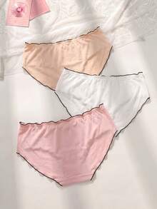 PetitDoll 3pcs/Pack Women's Comfortable Breathable Ruffle Trim  Panties, Assorted Colors - Multicolor - View 2