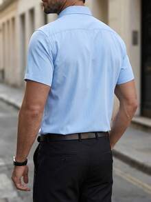 Manfinity Mode Men Solid Button Up Formal Shirt, Ceremony - Baby Blue - View 2