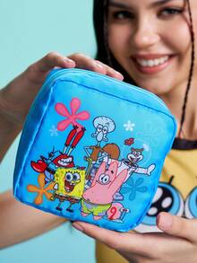 SpongeBob SquarePants | SHEIN 卡通海綿角色尼龍收納袋套組，2入可愛多用途收納袋，適用於衛生棉、化妝品和小配件，便攜式，適合女孩與學生 - 彩色 - 查看 6