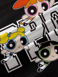THE POWERPUFF GIRLS X SHEIN 青少年女孩字母卡通印花休閒百搭日常短袖T恤 - 白色 - 查看 6
