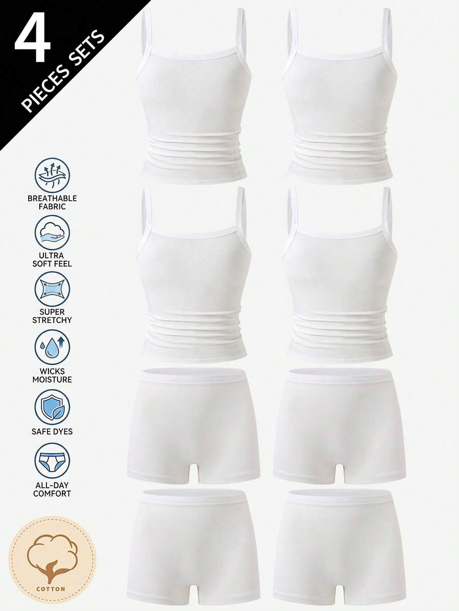 Girls' 4-Piece Pure Cotton Minimalist Solid Color Underwear Set, Wire ...