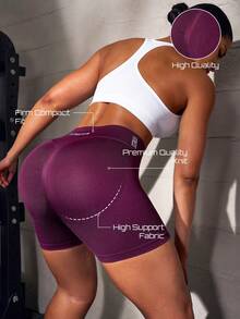 Solea Cove Solea Cove Solid Color High Waist Shaping Sports Shorts - Burgundy - View 2
