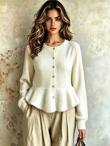 Franclia Áo len cardigan Y2K, thích hợp mặc khi đi làm, đi học, Halloween, công sở, ngoài trời, sinh nhật, thường ngày vào mùa thu/đông - Màu be - Xem 5