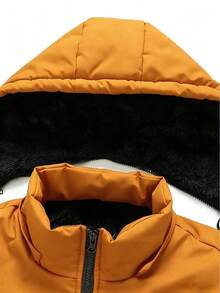 Manfinity Homme Men's Solid Color Drawstring Hooded Zip-Up Casual Daily Winter Padded Coat - Pale Yellow - View 5