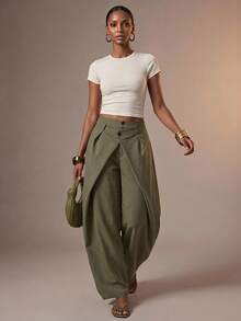 Zivah Women's Fashion Solid Color Curved Leg Pants - Army Green - View 11