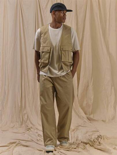 Musero Back Elasticated Waist Trousers Center Front Closure Patch Pockets With Buttons Details Spring Summer Essentials Co Ord Trousers Only