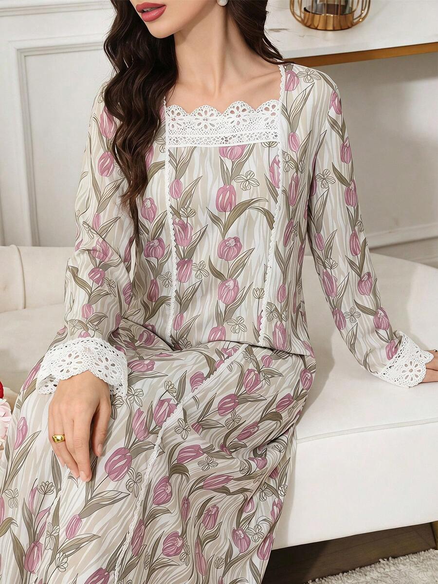 Al Najma 女款優雅花卉印花阿拉伯式洋裝 淺粉色 夏季 - 彩色 - 查看 1