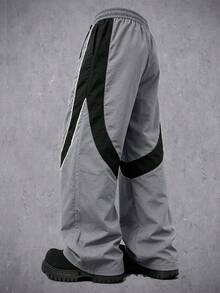 Manfinity Denimwave 男士寬鬆慢跑褲，抽繩腰頭與抽繩褲腳，寬鬆休閒街頭褲 - 灰色 - 查看 1