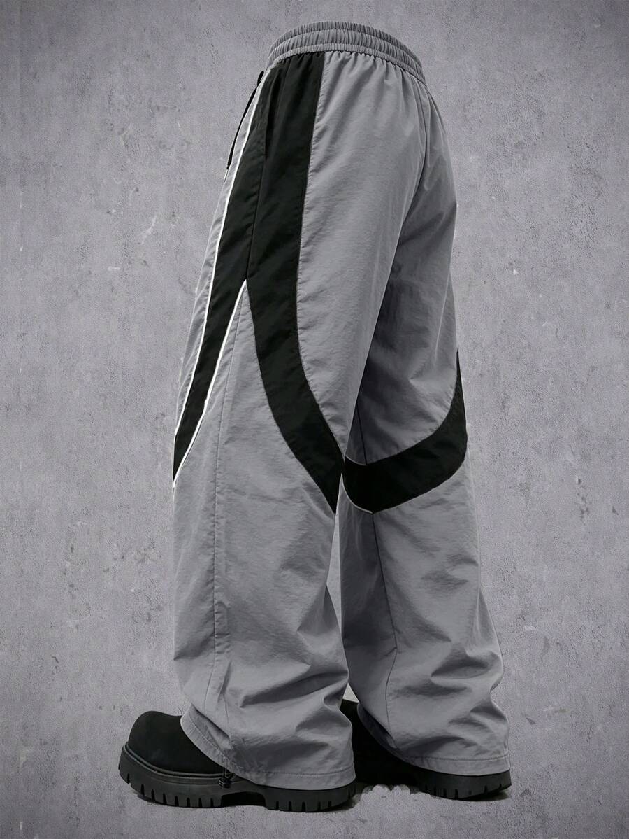 Manfinity Denimwave 男士寬鬆慢跑褲,抽繩腰頭與抽繩褲腳,寬鬆休閒街頭褲 - 灰色 - 查看 1