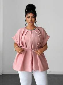 Maweii Spring/Summer Casual Vacation Elegant Sophisticated Niche Design Daily Wear Evening Office Commute Dusty Pink Slimming Plus Size Women's Blouse - Pink - View 5