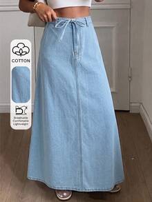 SHEIN EZwear Women's Casual Versatile Everyday Denim Skirt Fall Clothes For Women - Light Wash - View 2