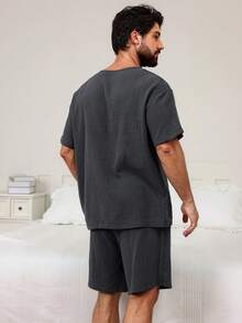 DAZY Conjunto de pijama de verano gris sólido para hombres, ropa de vuelta al colegio - Gris Oscuro - Ver 2