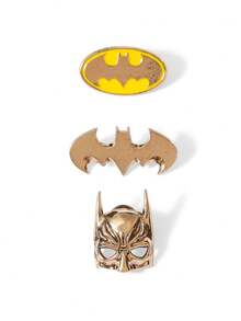 BATMAN X SHEIN 3件組時尚黑色鋅合金胸針別針套組，包包吊飾裝飾品，適合作為禮物、收藏品、紀念品 - 混色 - 查看 3