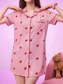 Notgurli Heart Striped Cute Women's Cardigan Trim Nightgown - Multicolor - View 7