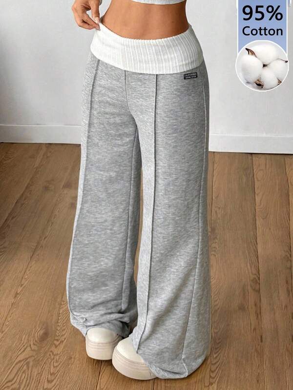 SHEIN Pantalones de chándal casuales de moda para niña preadolescente con bloques de color y cintura elástica