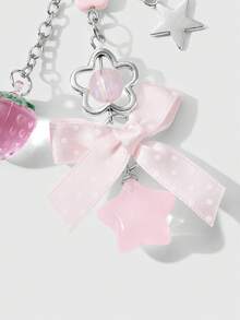 ROMWE Kawaii 1 Multi-Specification Ins Sweet Girl Versatile Multi-Color Resin Rhinestone Star Love Strawberry Polka Dot Bow DIY Keychain Bag Pendant - Multicolor - View 6