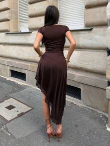 Women Long Dresses - Brown - View 3