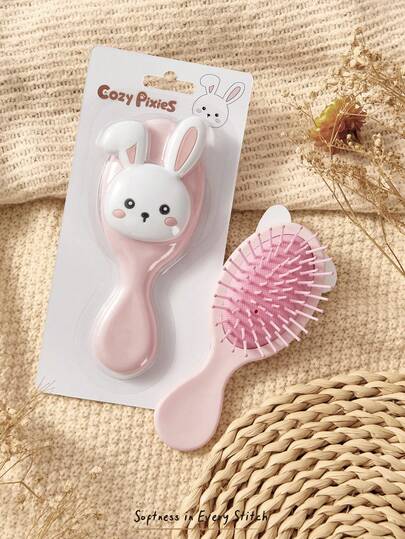 Cozy Pixies ชุดเครื่องมือดูแลเด็ก 1 ชิ้น, หวี, แปรงผมกระต่ายการ์ตูนน่ารัก, หวีรองอากาศ, ขจัดผมพันกันอย่างอ่อนโยน, เครื่องมืออาบน้ำเด็ก