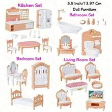 Set di mobili per casa delle bambole in scala 1:12, inclusi modelli in miniatura di soggiorno, cucina, camera da letto e bagno, giocattoli in plastica adatti per ragazze dai 3 agli 8 anni - serie di giochi di ruolo per la gestione della casa, cucina per bambole, bambola, giocattolo per bambole - Multicolore - Visualizzare 9