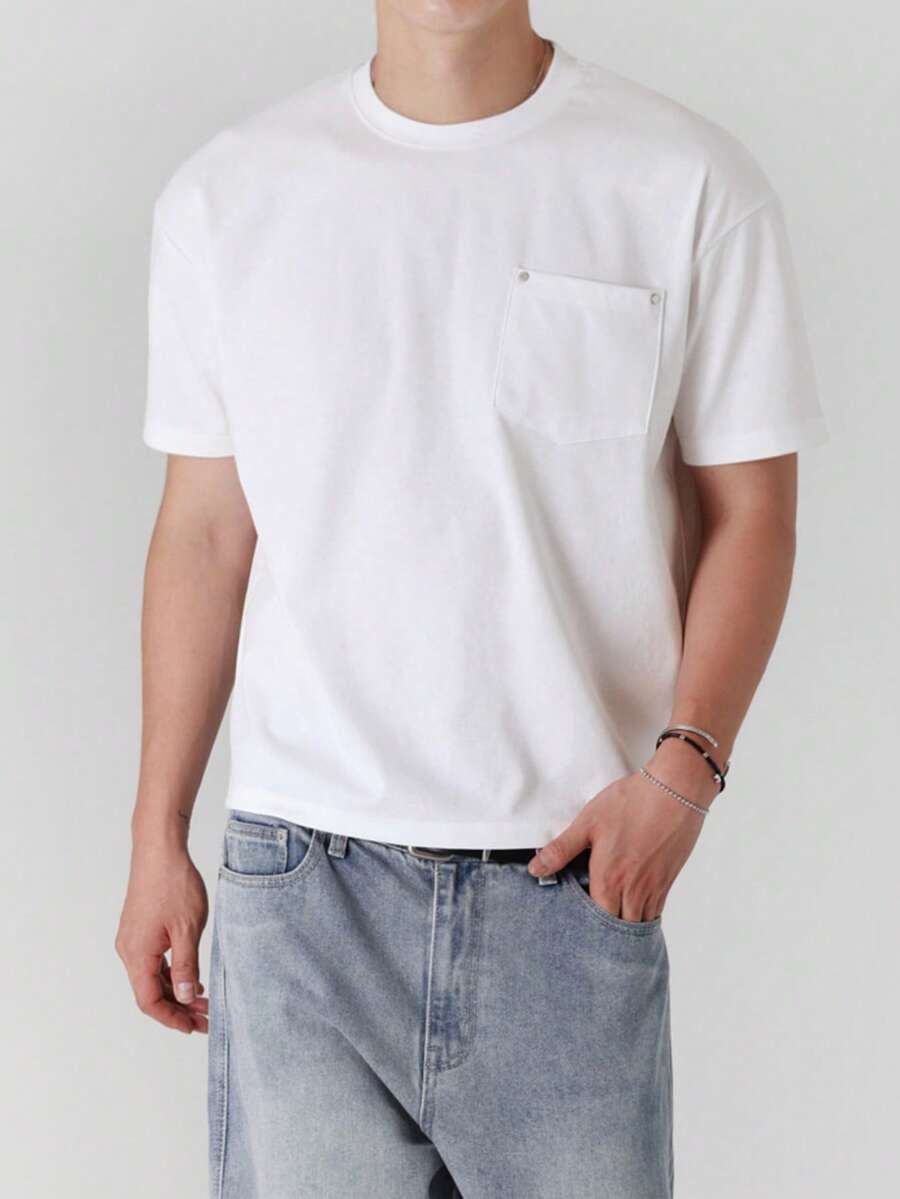 DAZY Men's Solid Color Crew Neck Casual Versatile Daily Short Sleeve T-Shirt - White - View 1