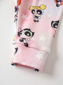 THE POWERPUFF GIRLS X SHEIN Baby Girl Round Neck Letter Cartoon Print Short Sleeve Top And Long Pants Casual Daily Home Sleepwear Set - Multicolor - View 7