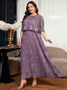 SHEIN Clasi Plus Size Elegant Solid Color Cut-Out Pleated Dress - Purple - View 5